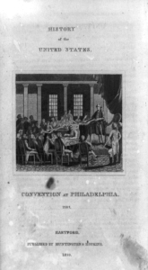 Illustration of George Washington addressing a group of men in a hall at the Constitutional Convention.