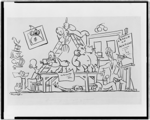 Political cartoon depicting the formation of the League of Nations.
