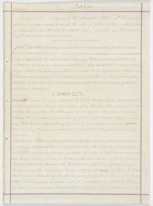 Handwritten book page containing the proposal for the Fourteenth Amendment to the Constitution.