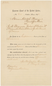 Page with combination of typed and handwritten text containing the Judgment in Plessy v. Ferguson.