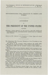 First page of the typed Truman Doctrine.