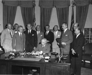 President Truman signing the North Atlantic Treaty Proclamation.