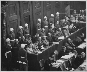 Looking down on the defendants dock at the Nuremberg Trials.