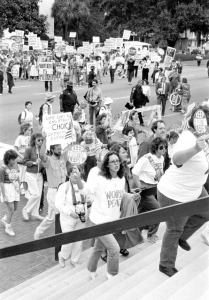 Pro-choice and pro-life activists demonstrating in Tallahassee, Florida.