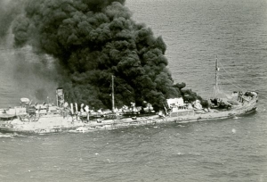 The tanker Gulfland burning off the Hobe Sound.