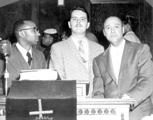 Reverend C.K. Steele, John Boardman, and Reverend J. Raymond Henderson at the Bethel Missionary Baptist Church in Tallahassee, Florida.