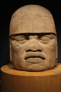 Colossal Olmec head statue in the National Museum of Anthropology in Mexico City.